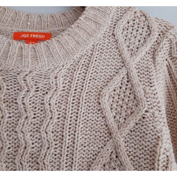 JOE FRESH | Cable Knit Subtle Sparkle Crewneck Pullover Sweater Top Cream Sz M - Picture 3 of 12